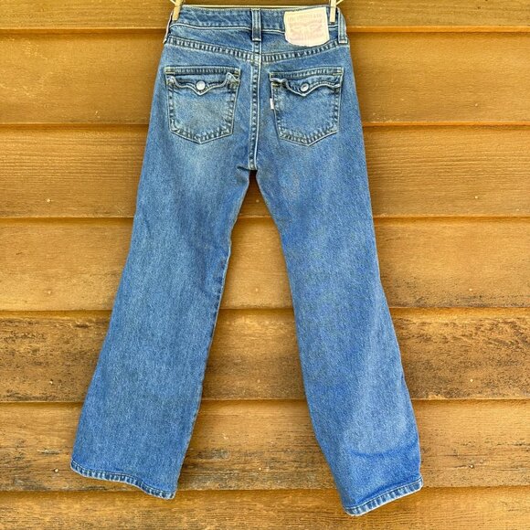 Levi's Noughtie's Bootcut Flower Hear Patches Blue Mid Rise Jeans Size 25 - Picture 6 of 11